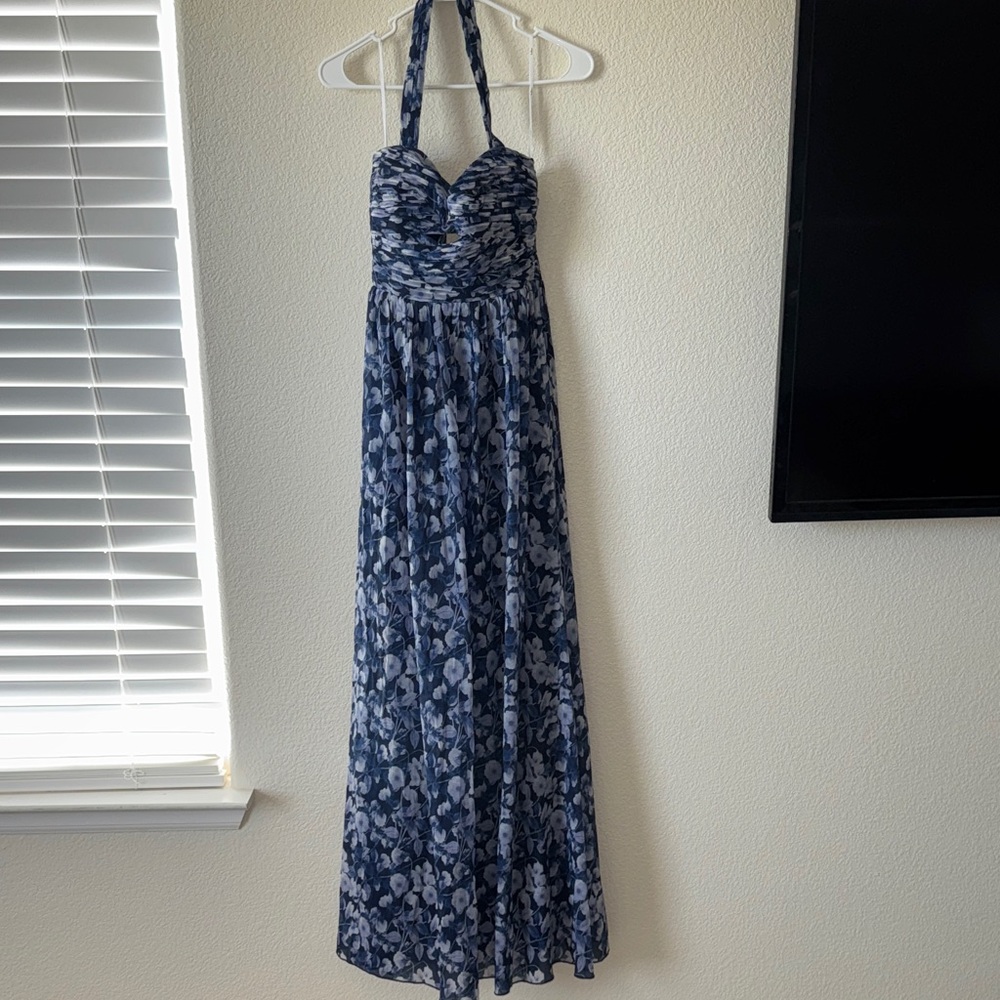 Lulu's Navy and White Floral Halter Maxi Dress